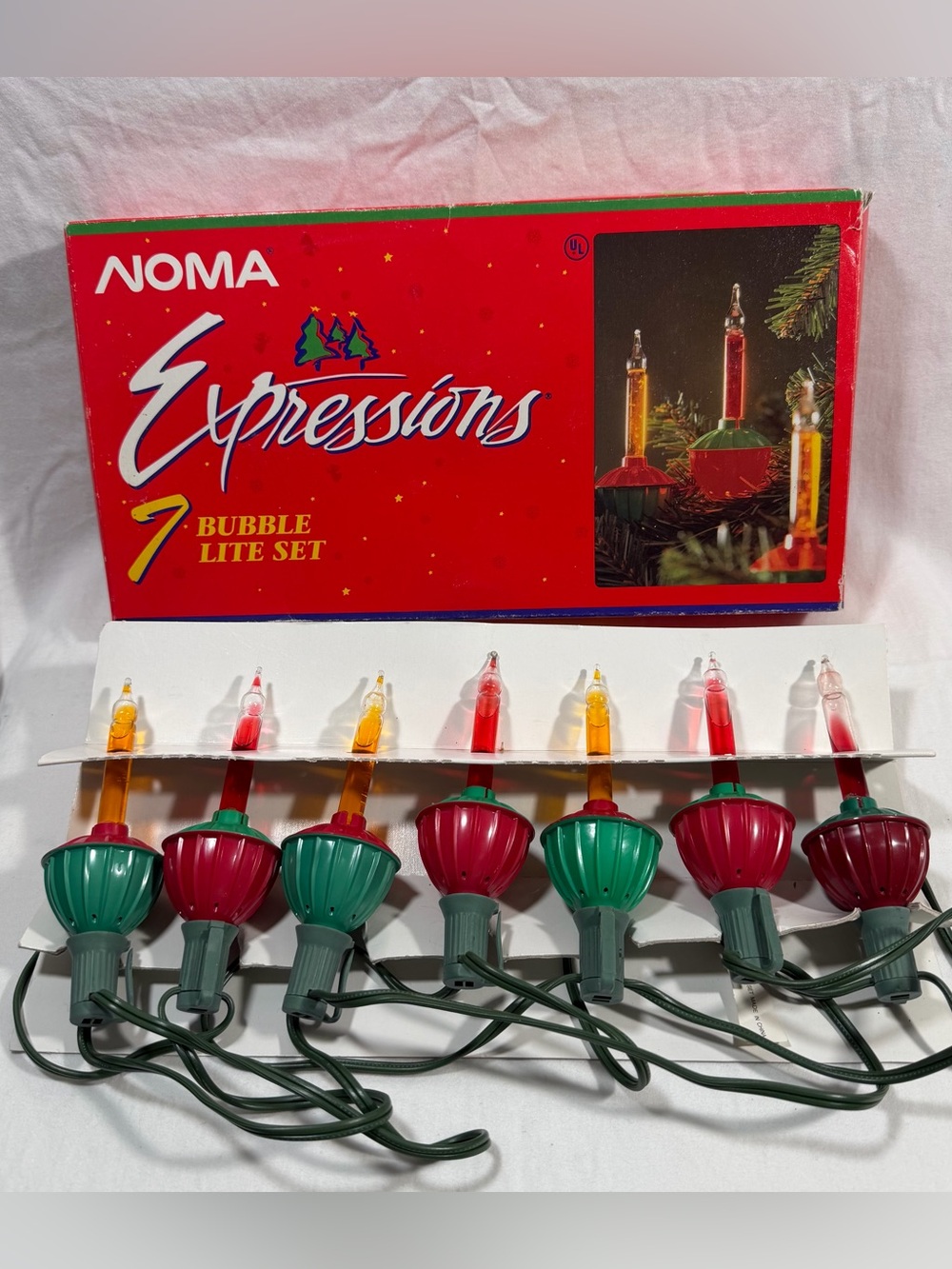 Noma Expressions Red & Green Bubble Christmas Lights 7-Light Set Working